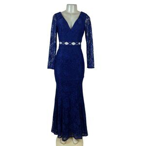 Fashion Nova Women’s Blue Lace Long Sleeve Maxi Mermaid Dress Size S - New